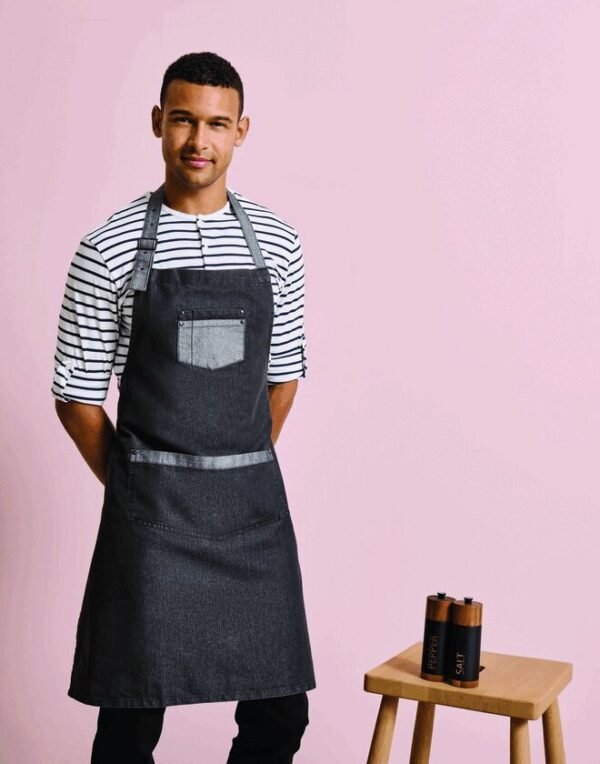 Premier Workwear DOMAIN CONTRAST DENIM BIB APRON — Custom Embroidery Available