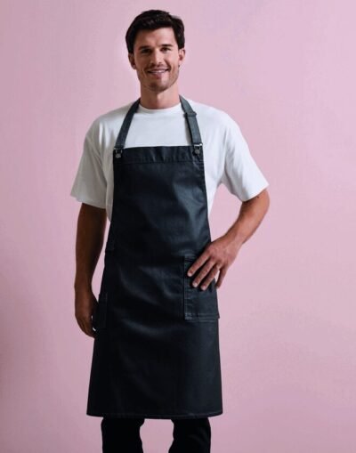 Premier Workwear DISTRICT WAXED LOOK DENIM BIB APRON — Custom Embroidery Available
