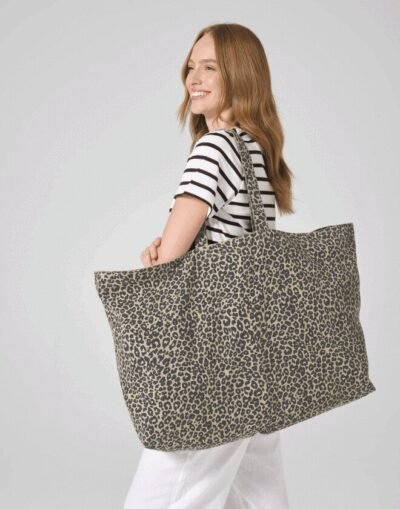 Westford Mill LEOPARD PRINT CANVAS OVERSIZED TOTE BAG — Custom Embroidery Available