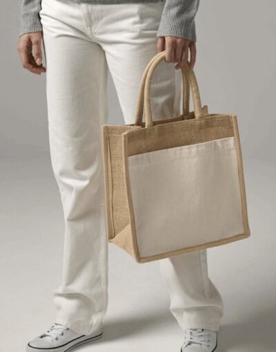 Westford Mill COTTON POCKET NATURAL STARCHED JUTE MIDI TOTE — Custom Embroidery Available