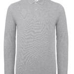 B&C PUI12 ID.001 Men's Long Sleeve Polo - Heather Grey | Custom Printed and Embroidered