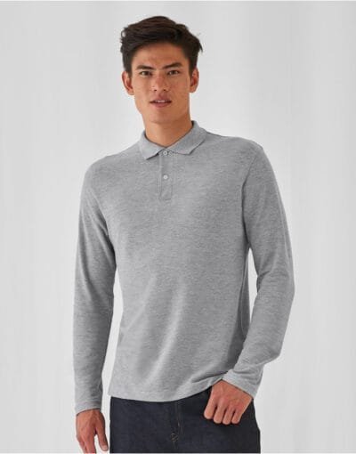B&C PUI12 ID.001 Men's Long Sleeve Polo | Custom Printed and Embroidered
