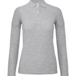 B&C PWI13 ID.001 Women's Long Sleeve Polo - Heather Grey | Custom Printed and Embroidered