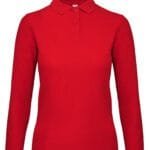 B&C PWI13 ID.001 Women's Long Sleeve Polo - Red | Custom Printed and Embroidered
