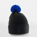 Beechfield B443B Kids Snowstar Patch Beanie - Black/bright Royal | Custom Printed and Embroidered