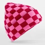 Beechfield B531 Checkerboard Beanie - Classic Red/True Pink | Custom Printed and Embroidered
