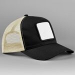 Beechfield B636 Appliqué Patch 5 Panel Trucker - Black/Stone | Custom Printed and Embroidered