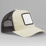 Beechfield B636 Appliqué Patch 5 Panel Trucker - Stone/Shadow Grey | Custom Printed and Embroidered