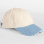 Beechfield B673 Contrast Peak Low Profile Vintage Cap - Natural/Vintage Light Blue | Custom Printed and Embroidered