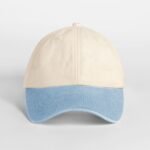 Beechfield B673 Contrast Peak Low Profile Vintage Cap - Natural/Vintage Light Blue | Custom Printed and Embroidered