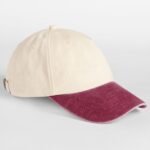 Beechfield B673 Contrast Peak Low Profile Vintage Cap - Natural/Vintage Red | Custom Printed and Embroidered