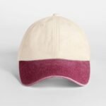 Beechfield B673 Contrast Peak Low Profile Vintage Cap - Natural/Vintage Red | Custom Printed and Embroidered
