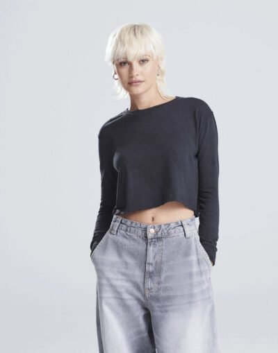 Just Tees WOMENS LONG SLEEVE CROPPED T
