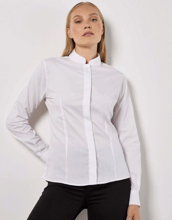Kustom Kit LADIES TAILORED FIT MANDARIN COLLAR LONG SLEEVE SHIRT