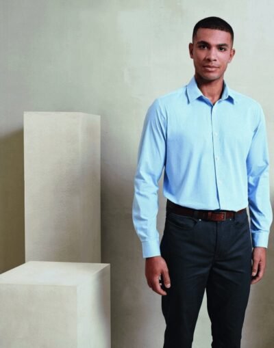 Premier Workwear MENS LONG SLEEVE GINGHAM COTTON MICROCHECK SHIRT