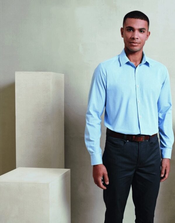 Premier Workwear MENS LONG SLEEVE GINGHAM COTTON MICROCHECK SHIRT