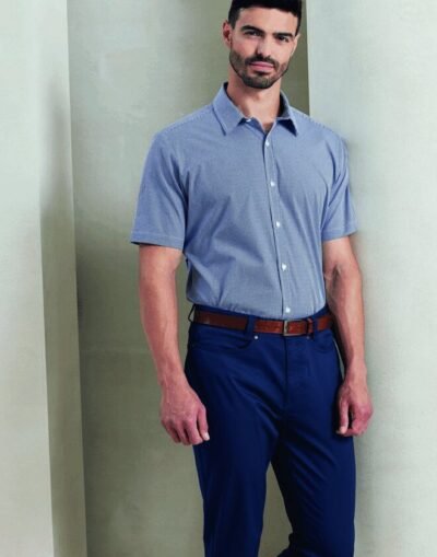 Premier Workwear MENS SHORT SLEEVE GINGHAM COTTON MICROCHECK SHIRT