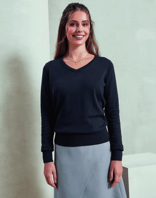 Premier Workwear PR696 Ladies Knitted V-Neck Sweater by Premier Workwear — embroidered & printed workwear