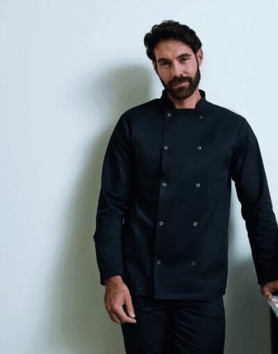 Premier Workwear STUDDED FRONT LONG SLEEVE CHEF JACKET