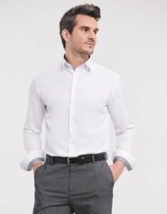 Russell Collection R964MC Men’s Long Sleeve Tailored Contrast Herringbone Shirt