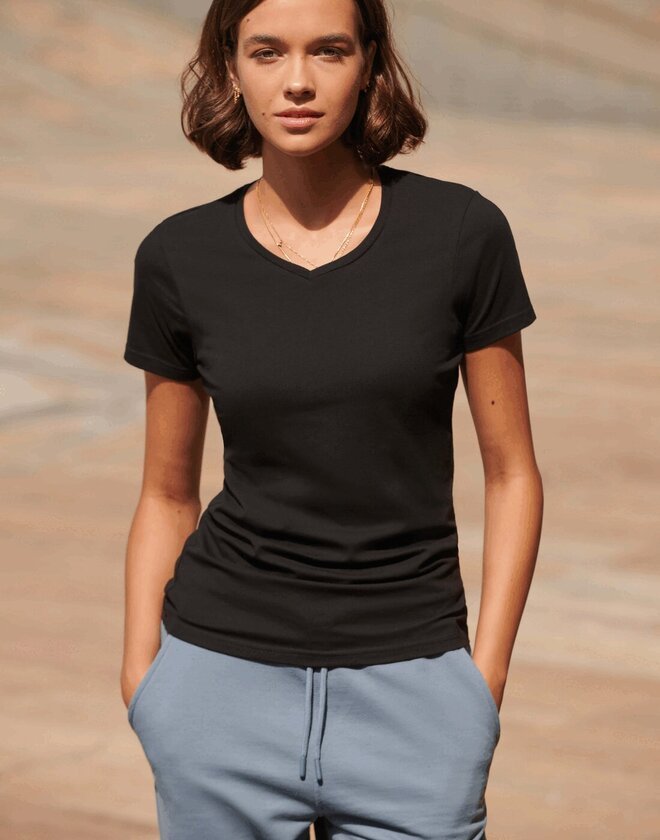 SF Clothing ST122 Ladies Feel Good Stretch V-Neck T-Shirt by Sf Clothing — embroidered & printed workwear
