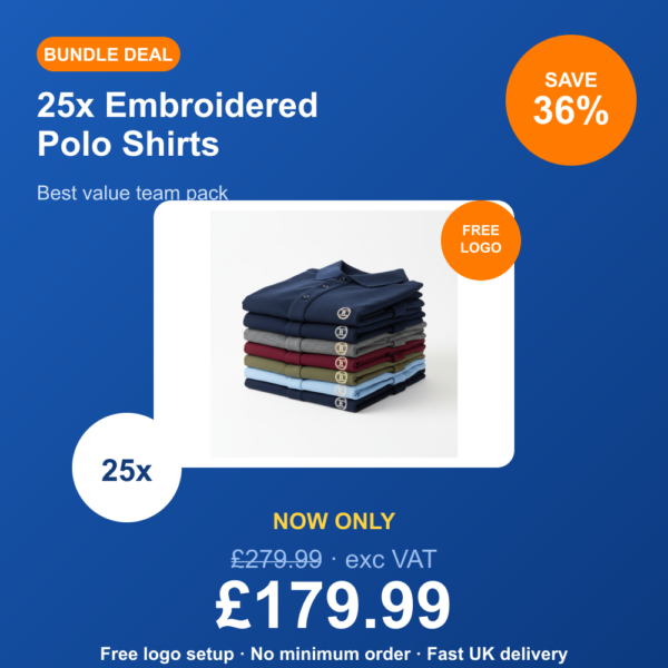 25x Embroidered Polo Shirts — Best Value Team Pack