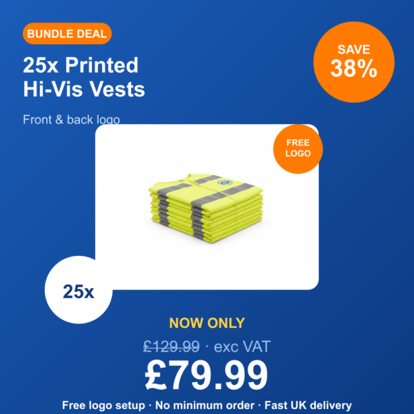 25x Printed Hi-Vis Vests — Front & Back Logo