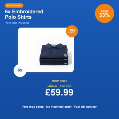 6x Embroidered Polo Shirts — Your Logo Included