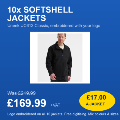 10x Embroidered Softshell Jackets with Logo — Custom Embroidery Available | Xceluk