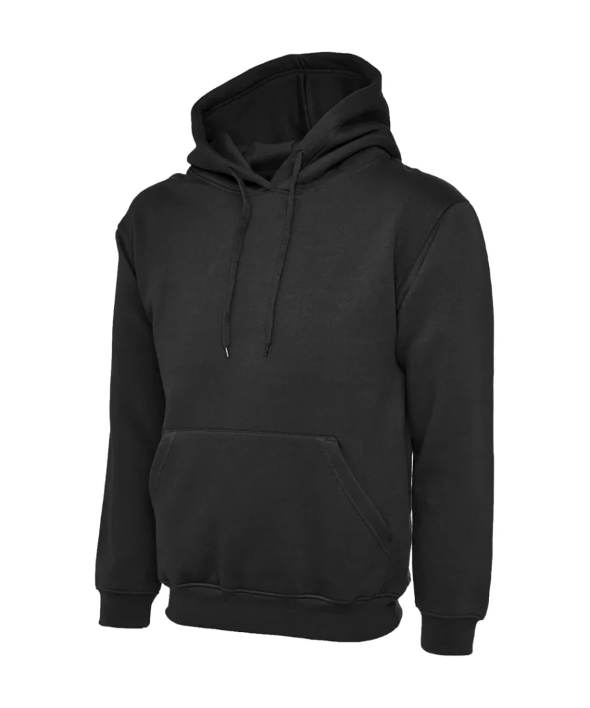 Uneek Clothing UC502 Classic Full Zip Hooded Sweatshirt in Black, front view